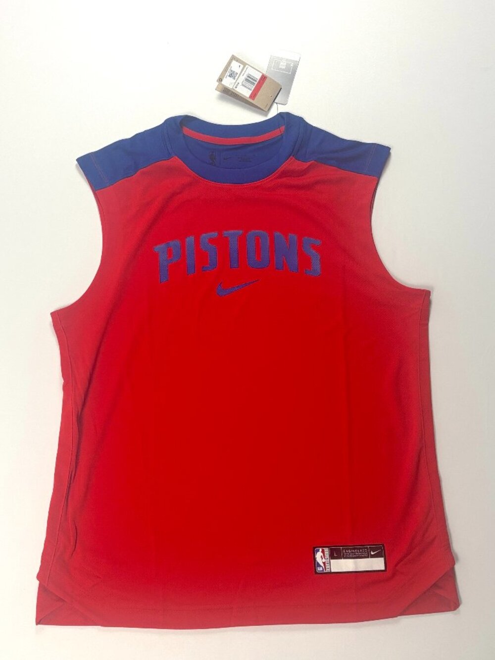 Nike Detroit Pistons Pre Game Warm Up Shirt Sz L Sleeveless Red NWT FQ5042-495